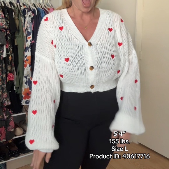 White Heart Patterned Women's Sweater - Picture 2 of 4